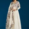 White Printed Chinon Anarkali Suit With Dupatta