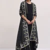 Black Embroidered Chanderi Anarkali Set