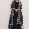 Black Embroidered Chanderi Anarkali Set