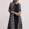Black Embroidered Chanderi Anarkali Set