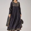 Black Bandhani Banarasi Silk Anarkali With Mukaish Work