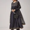 Black Bandhani Banarasi Silk Anarkali With Mukaish Work