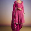 Pink Ombre Bandhani Anarkali Suit With Zardosi Neckline
