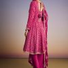 Pink Ombre Bandhani Anarkali Suit With Zardosi Neckline