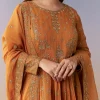 Orange Metallic Embroidered Anarkali Suit Set With Pant And Dupatta
