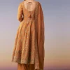 Orange Metallic Embroidered Anarkali Suit Set With Pant And Dupatta