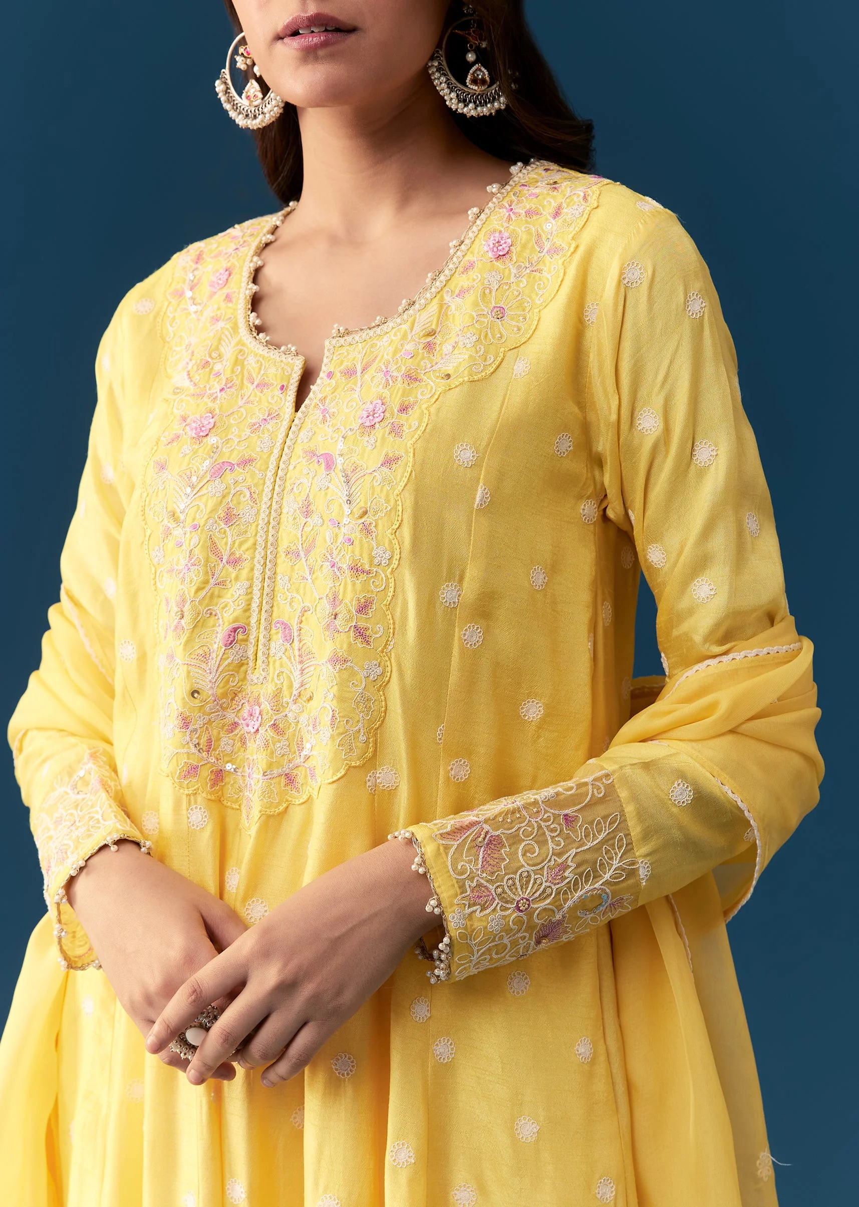 Yellow Silk Anarkali Suit With Resham And Sequins Work