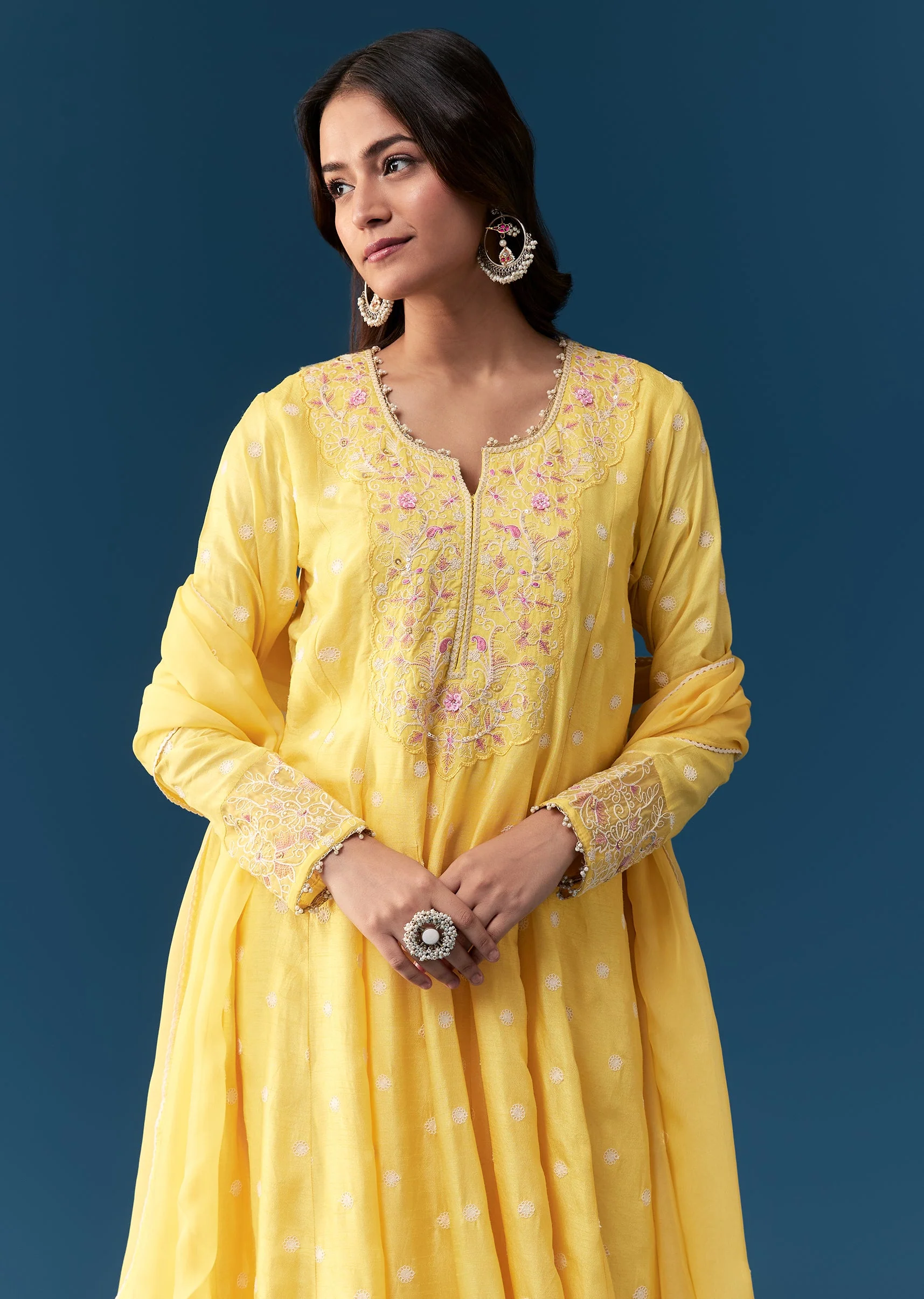 Yellow Silk Anarkali Suit With Resham And Sequins Work