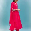 Pink Anarkali Set With Mirror And Beads Work