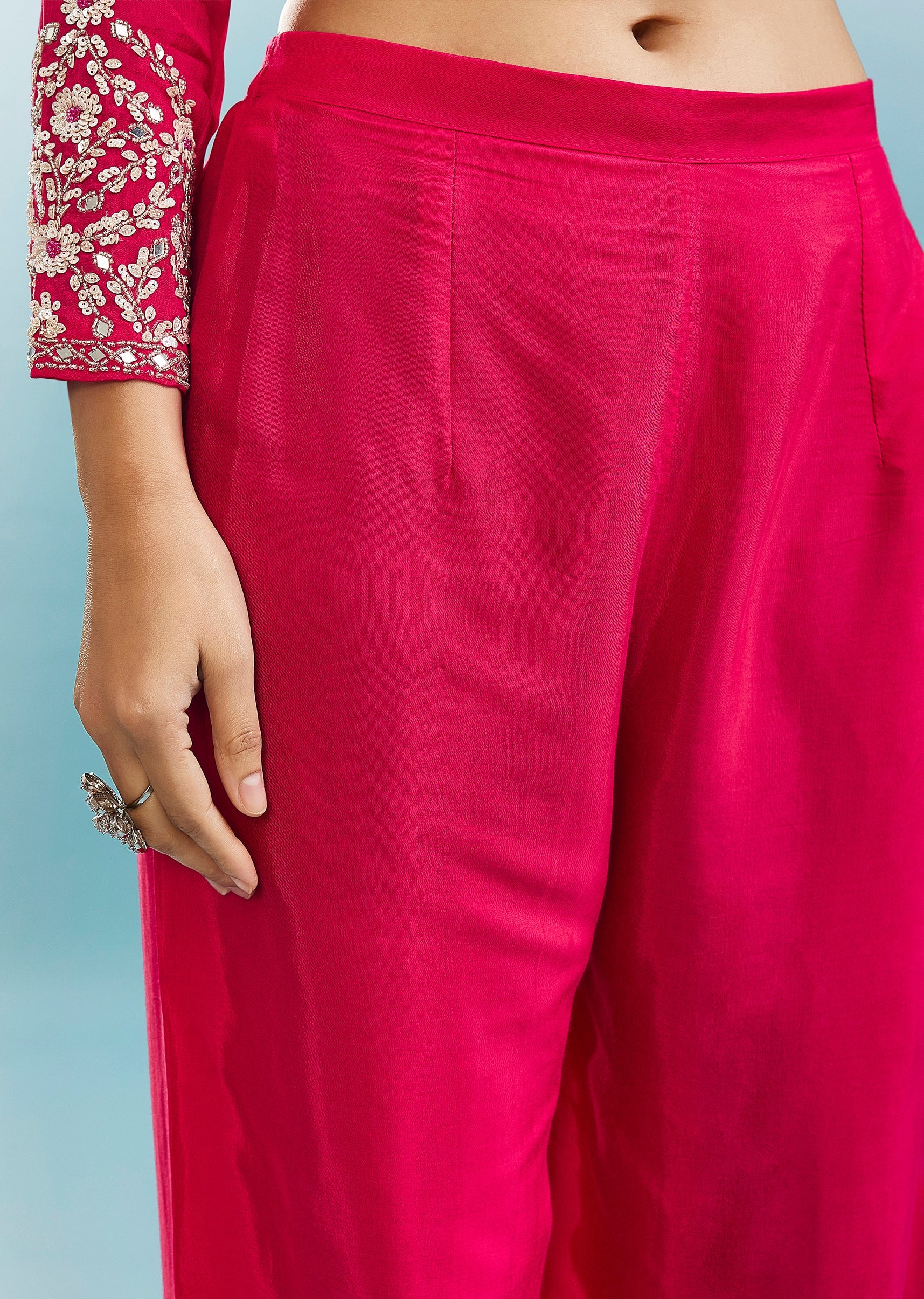 Pink Anarkali Set With Mirror And Beads Work
