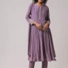 Purple Moti Work Cotton Silk Embroidered Anarkali Set