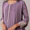 Purple Moti Work Cotton Silk Embroidered Anarkali Set