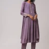 Purple Moti Work Cotton Silk Embroidered Anarkali Set