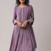Purple Moti Work Cotton Silk Embroidered Anarkali Set