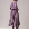 Purple Moti Work Cotton Silk Embroidered Anarkali Set
