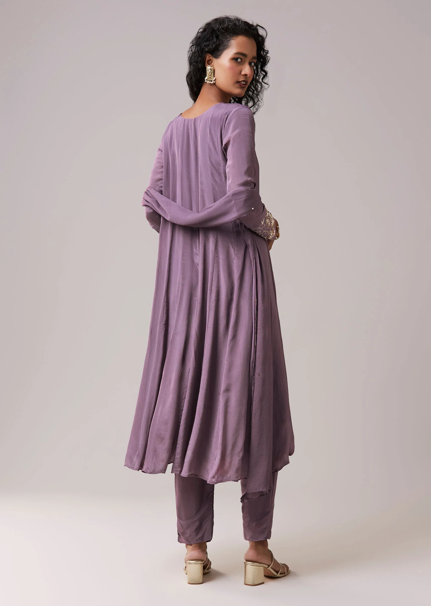 Purple Moti Work Cotton Silk Embroidered Anarkali Set