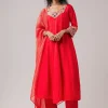 Red Silk Cutdana Work Anarkali Set
