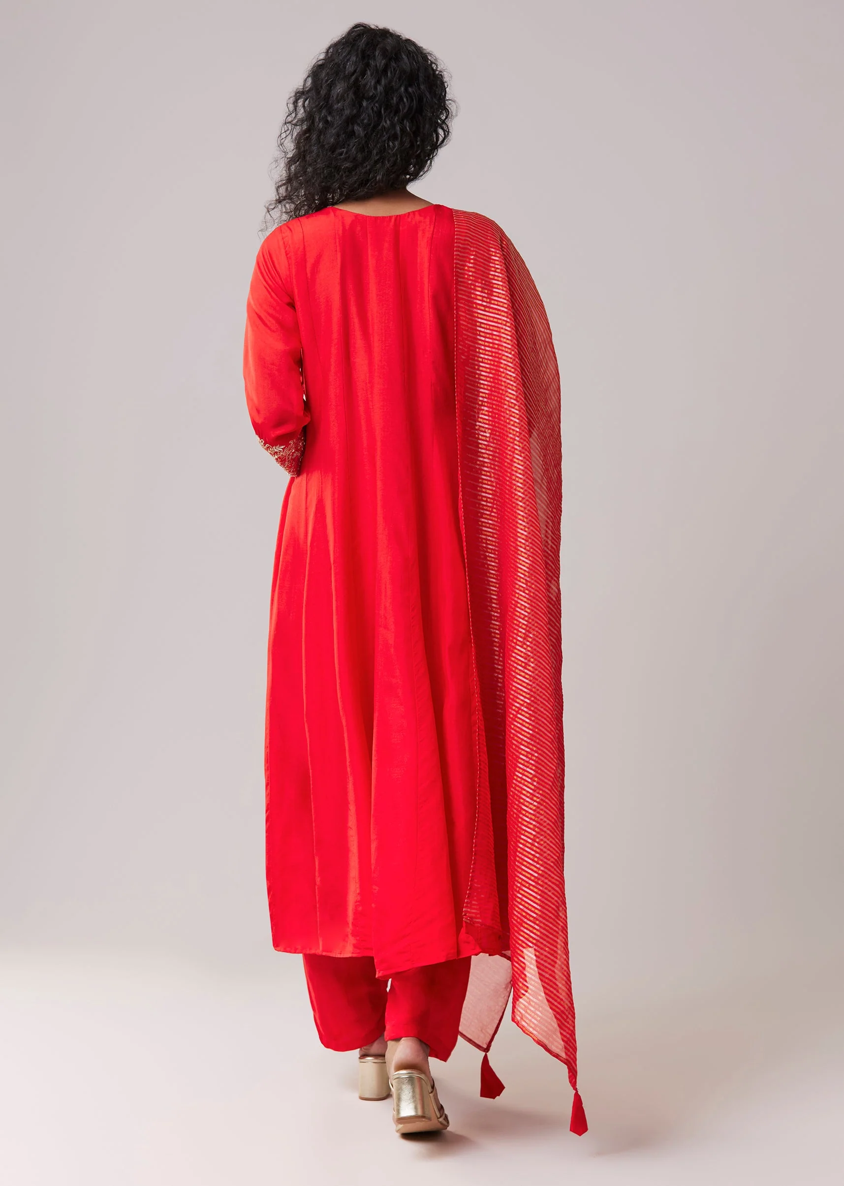 Red Silk Cutdana Work Anarkali Set