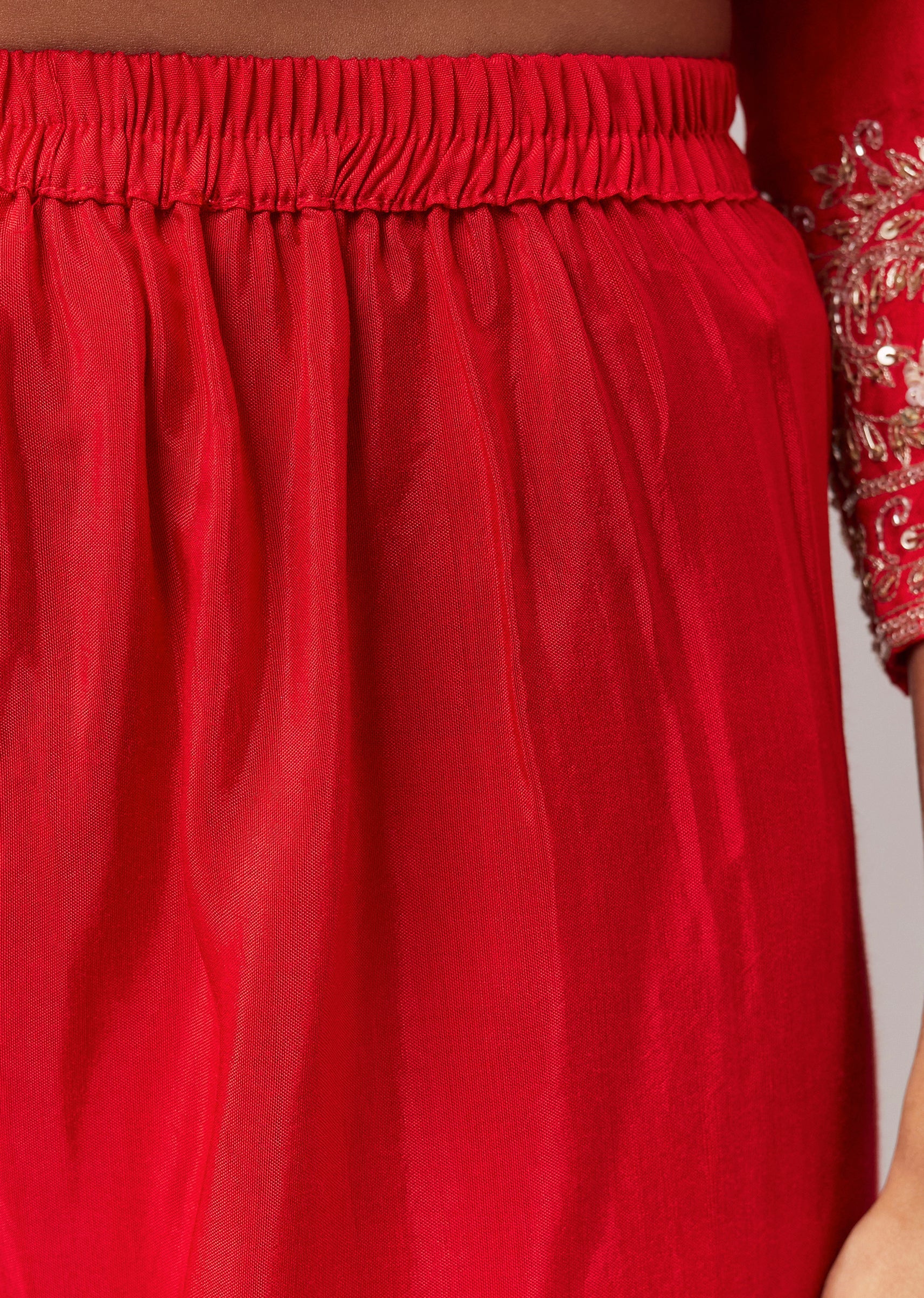 Red Silk Cutdana Work Anarkali Set