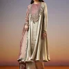 Silver Embroidered Tissue Anarkali Set With Dupatta