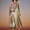 Silver Embroidered Tissue Anarkali Set With Dupatta