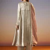 Silver Embroidered Tissue Anarkali Set With Dupatta