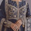 Blue Chinon Anarkali Suit With Embroidery And Front Slit