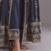 Blue Chinon Anarkali Suit With Embroidery And Front Slit