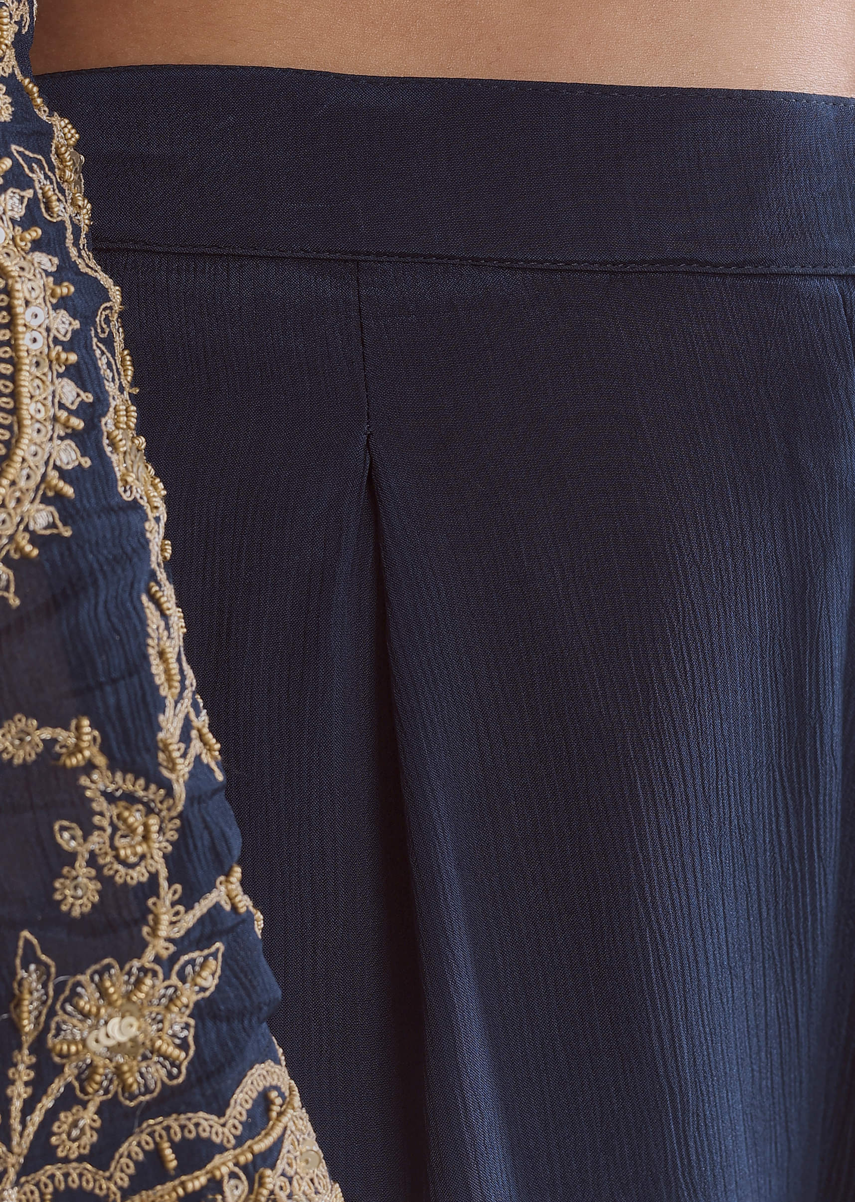 Blue Chinon Anarkali Suit With Embroidery And Front Slit