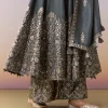 Grey Embellished Anarkali Suit Set With Pant And Dupatta