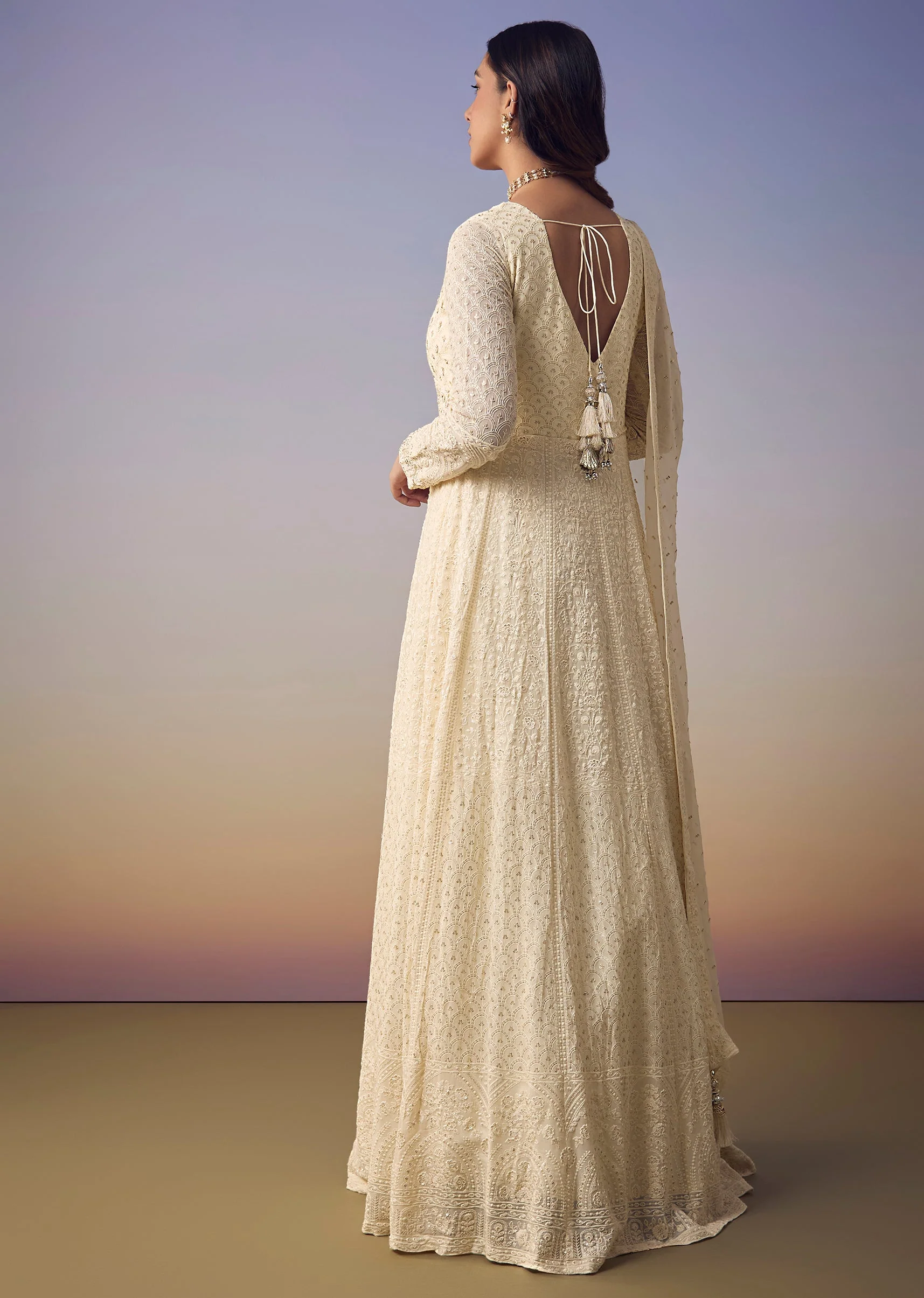 Ivory Lucknowi And Sequin Anarkali with Dupatta