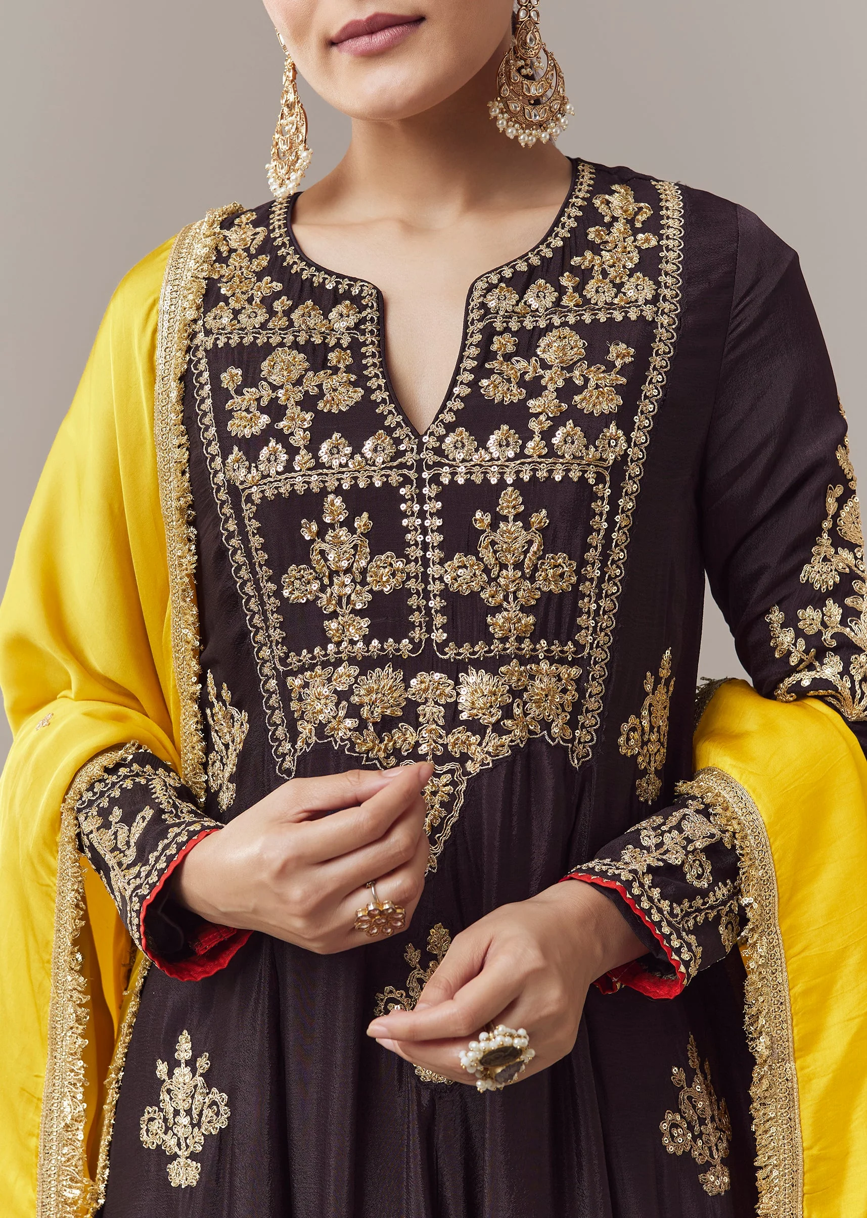 Black Anarkali Suit With Zari Cut Dana And Sequins Work