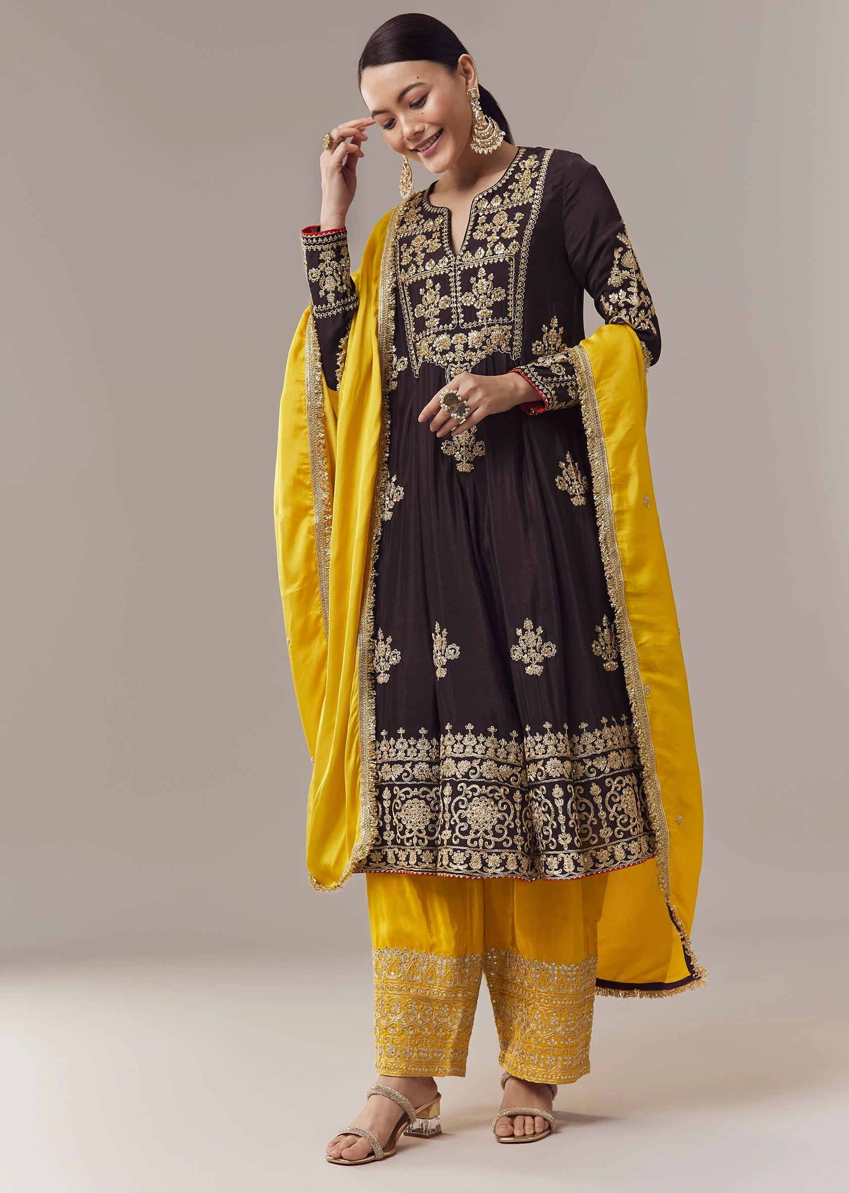 Black Anarkali Suit With Zari Cut Dana And Sequins Work