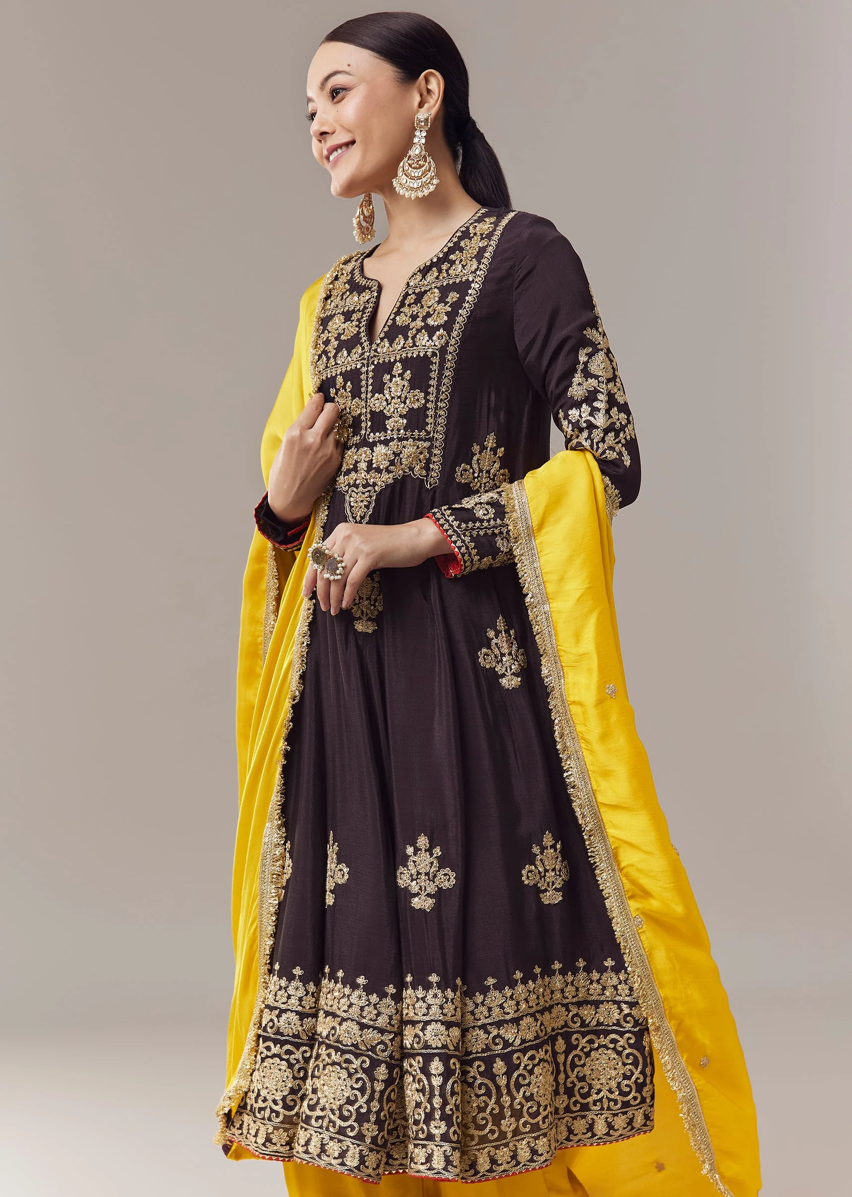 Black Anarkali Suit With Zari Cut Dana And Sequins Work