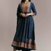 Navy Blue Printed Anarkali Set