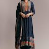 Navy Blue Printed Anarkali Set