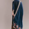 Navy Blue Printed Anarkali Set