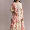 White Floral Printed Anarkali Set