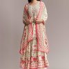 White Floral Printed Anarkali Set