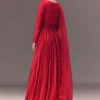 Crimson Red Ruched Embroidered Suit With Dupatta