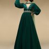 Bottle Green Anarkali Suit With Balloon Sleeves And Hand Embroidered Buttis Using Multi Colored Sequins And Beads