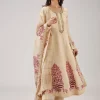 Red Hand Block Print Anarkali With Zardosi Work