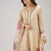 Red Hand Block Print Anarkali With Zardosi Work
