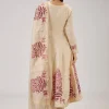 Red Hand Block Print Anarkali With Zardosi Work
