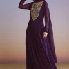 Purple Georgette Anarkali Suit With Sequins And Resham Embroidery