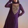Purple Georgette Anarkali Suit With Sequins And Resham Embroidery
