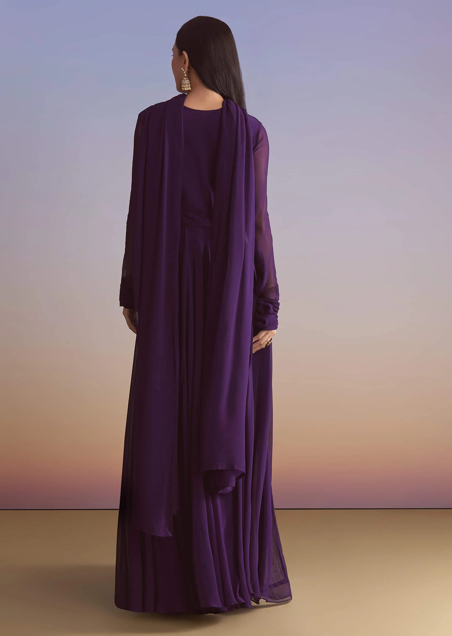 Purple Georgette Anarkali Suit With Sequins And Resham Embroidery