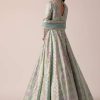 Aqua Blue Chanderi Anarkali Set With Brocade Detail