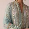 Aqua Blue Chanderi Anarkali Set With Brocade Detail