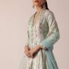 Aqua Blue Chanderi Anarkali Set With Brocade Detail